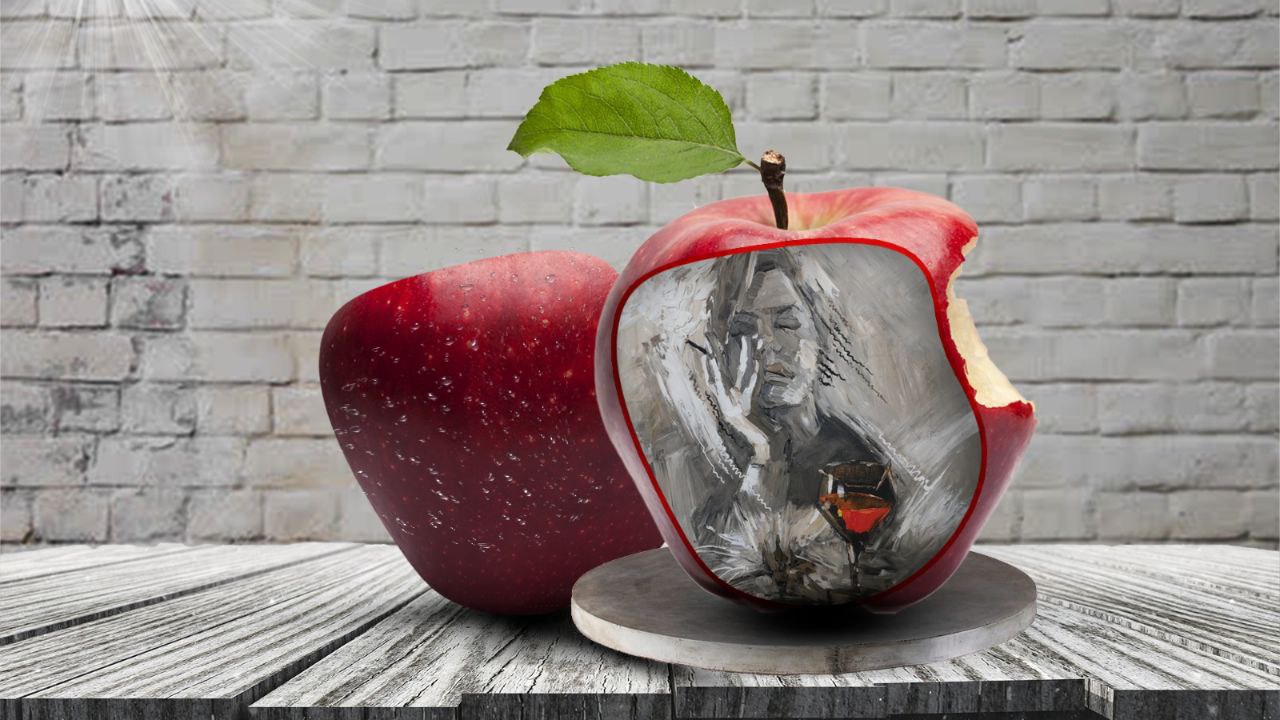 Photoshop. An apple on the table. lada-studio.com